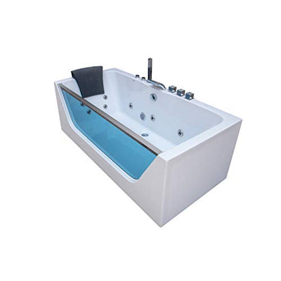 Empava 59" Acrylic Alcove Whirlpool Bathtub Hydromassage Rectangular Jetted Soaking Tub with Center Drain 3-Side Apron Model 2021 , White