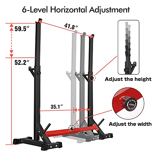 CANPA Adjustable Squat Rack Stand Multi-Function Barbell Rack Weight Lifting Gym Dumbbell Racks Home Gym Bench Press Rack Dumbbell Racks Stands 600Lbs (Red)
