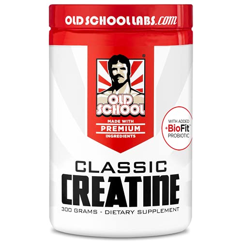Old School Classic CREATINE - World’s First Probiotic Infused Creatine Monohydrate for Muscle Size, Strength, Immune Boost, Brain Health, & Gut Optimization, Unflavored, 300g Powder & Scoop