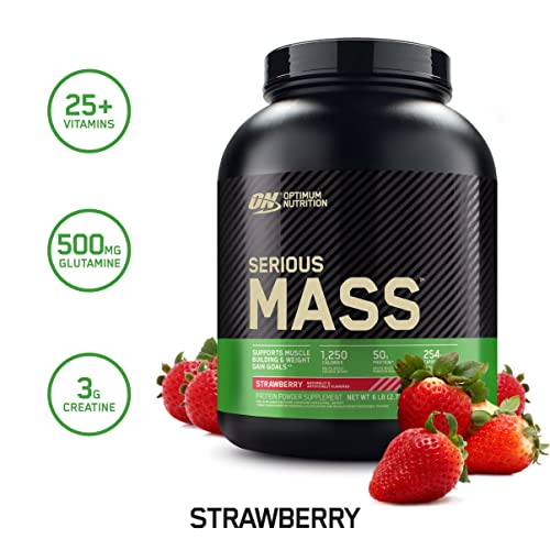 Optimum Nutrition Serious Mass Weight Gainer Protein Powder, Vitamin C, Zinc and Vitamin D for Immune Support, Strawberry, 6 Pound (Packaging May Vary)