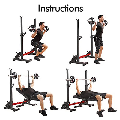 CANPA Adjustable Squat Rack Stand Multi-Function Barbell Rack Weight Lifting Gym Dumbbell Racks Home Gym Bench Press Rack Dumbbell Racks Stands 600Lbs (Red)