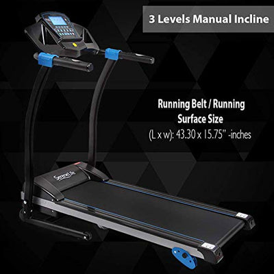 Smart Digital Manual Incline Treadmill - Slim Folding Electric 2.5 HP Indoor Home Foldable Fitness Exercise Running Machine with Downloadable App, MP3 Player, Safety Key - SereneLife SLFTRD25
