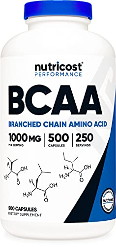 Nutricost BCAA Capsules 2:1:1 500mg, 500 Caps, 250 Servings - 500mg of L-Leucine, 250mg of L-Isoleucine and L-Valine Per Serving