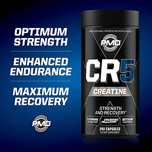 PMD Sports CR5 Professional Creatine Complex - Improved Recovery, Reduce Soreness, Lean Muscle Mass Gainer - Power 5 Creatine Blend for Strength, Endurance, and Recovery (240 Creatine Capsules)